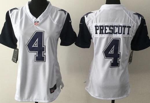 Nike Dallas Cowboys 4 Dak Prescott white women football jersey