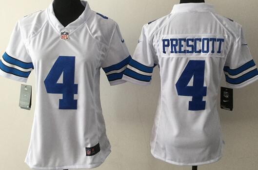 Nike Dallas Cowboys 4 Dak Prescott white women football jerseys