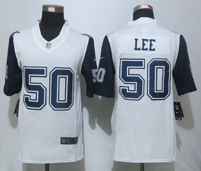 Nike Dallas Cowboys 50 Lee White Men's Stitched Limited Rush Jersey