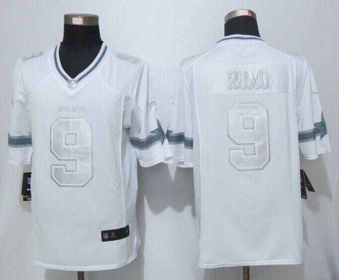 Nike Dallas Cowboys 9 Romo Platinum White Limited Jerseys
