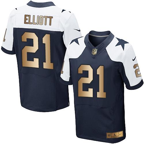 Nike Dallas Cowboys Ezekiel Elliott 21 blue gold Thanksgivings NFL elite Jersey