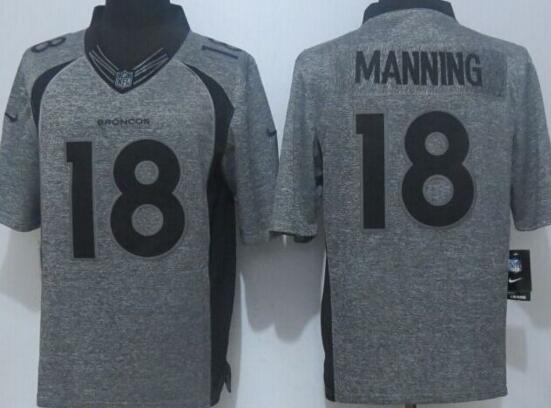 Nike Denver Broncos 18 Manning Gray Men Stitched Gridiron Gray Limited Jersey