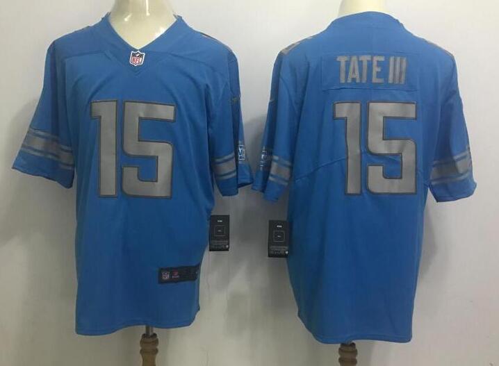 Nike Detroit Lions 15 Golden Tate III Steel Rush Limited men Blue Jersey