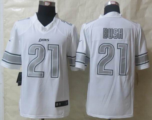 Nike Detroit Lions 21 Bush Platinum White Limited Jersey