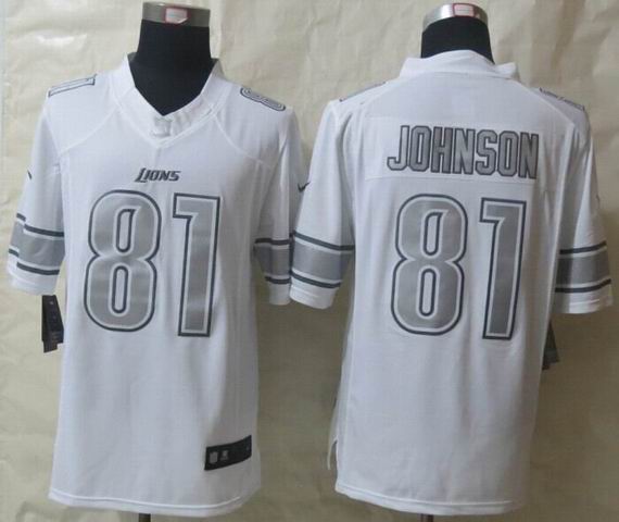 Nike Detroit Lions 81 Johnson Platinum White Limited Jerseys