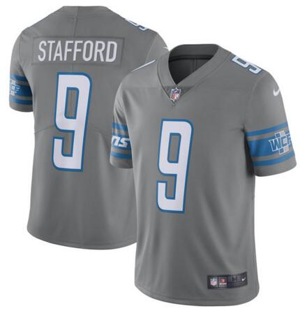 Nike Detroit Lions 9 Matthew Stafford Steel Rush Limited men grey football Jersey