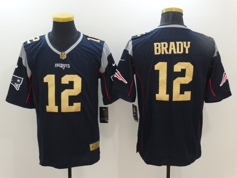 Nike England Patriots 12 Tom Brady blue gold game nfl jersey