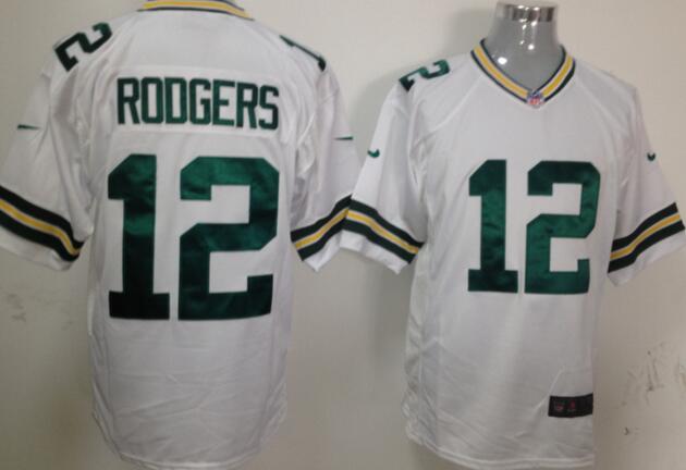 Nike Green Bay Packers 12 Aaron Rodgers White nfl game Jerseys C patch