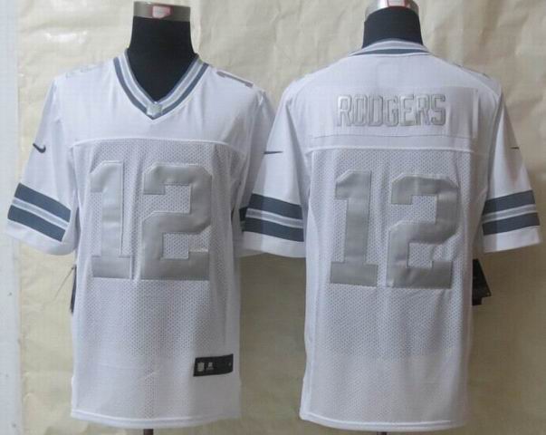 Nike Green Bay Packers 12 Rodgers Platinum White Limited Jerseys