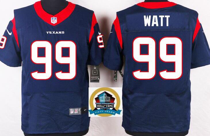 Nike Houston Texans 99 J.J. Watt  Hall of Fame 50th Patch men Elite Blue NFL football Jerseys
