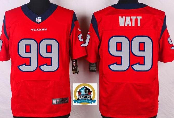 Nike Houston Texans 99 J.J. Watt  Hall of Fame 50th Patch men Elite Red NFL football Jerseys