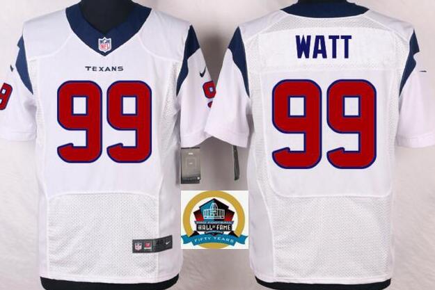 Nike Houston Texans 99 J.J. Watt Hall of Fame 50th Patch Elite White NFL football Jerseys