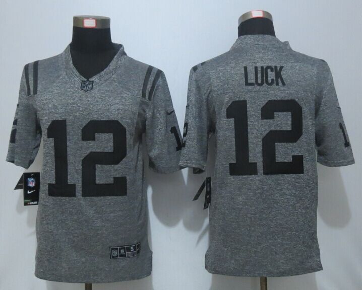 Nike Indianapolis Colts 12 Luck Gray Men Stitched Gridiron Gray Limited Jersey