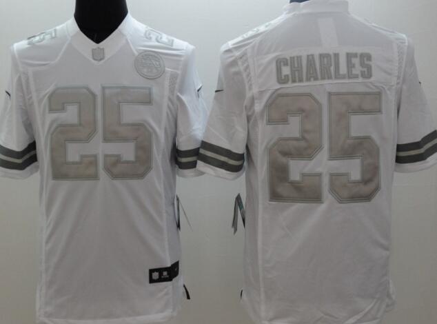 Nike Kansas City Chiefs 25 Charles  Platinum White Limited Jerseys