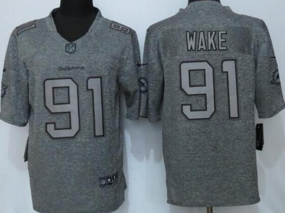 Nike Miami Dolphins 91 Wake Gray  Stitched Gridiron Gray Limited Jersey