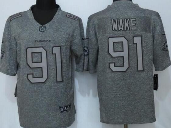 Nike Miami Dolphins 91 Wake Gray  Stitched Gridiron Gray Limited Jersey