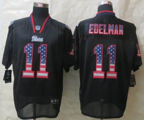 Nike New England Patriots 11 Edelman USA Flag Fashion Black Elite Jerseys