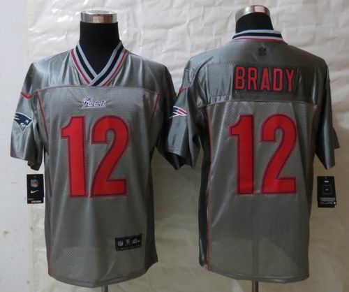 Nike New England Patriots 12 Brady Grey Vapor Elite Jerseys