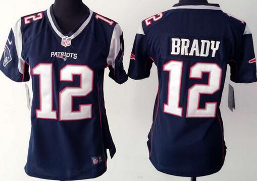 Nike New England Patriots 12 Tom Brady blue women football jerseys