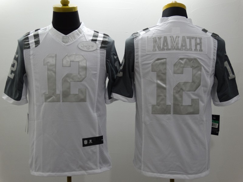 Nike New York Jets 12 Joe Namath Platinum White Limited Jerseys