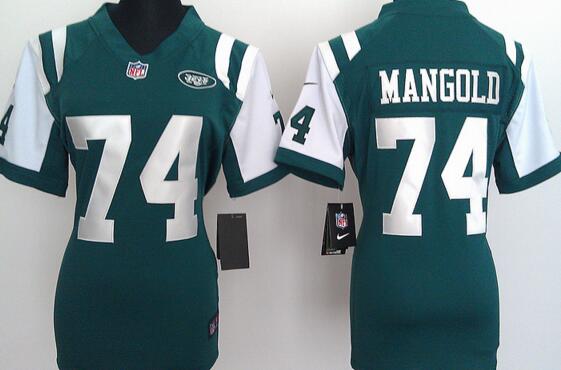 Nike New York Jets 74 Nick Mangold women Green NFL football Jerseys