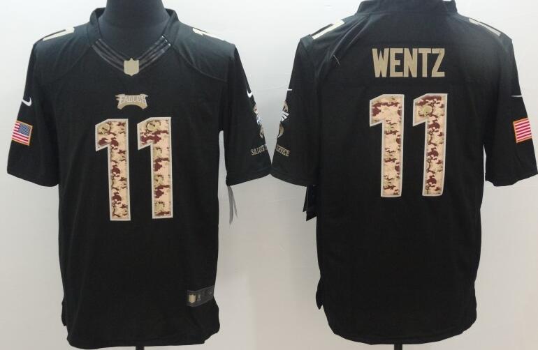 Nike Philadelphia Eagles 11 Wentz USA Flag Fashion Black Elite Jersey