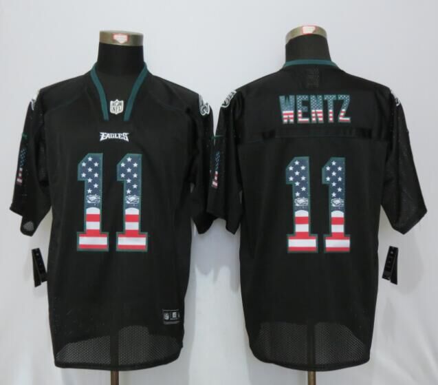 Nike Philadelphia Eagles 11 Wentz USA Flag Fashion Black Elite Jerseys