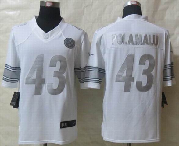 Nike Pittsburgh Steelers 43 Polamalu Platinum White Limited Jerseys