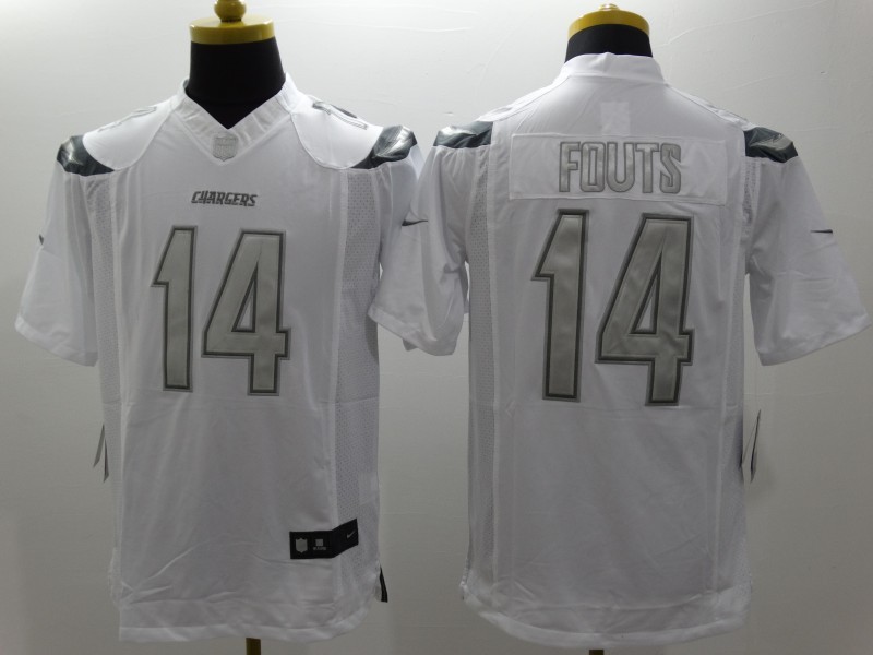 Nike San Diego Chargers 14 Dan Fouts white Platinum Limited Jerseys