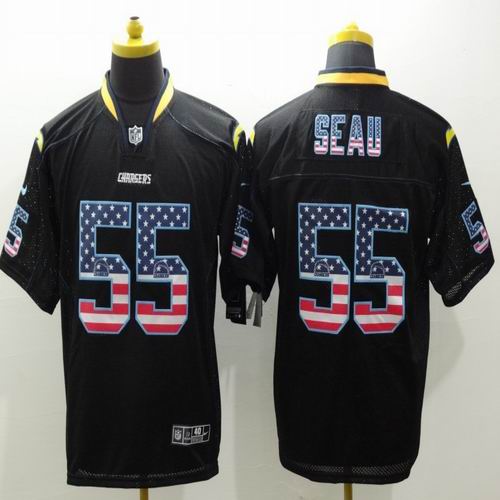 Nike San Diego Chargers 55 Junior Seau black usa flag fashion nfl jersey