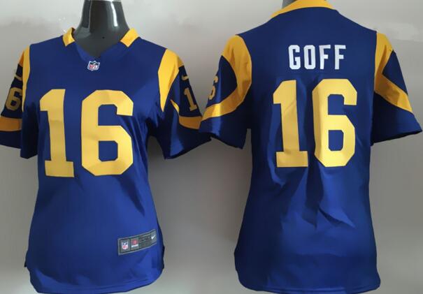 Nike St. Louis Rams 16 Jared Goff Blue women nfl football jerseys