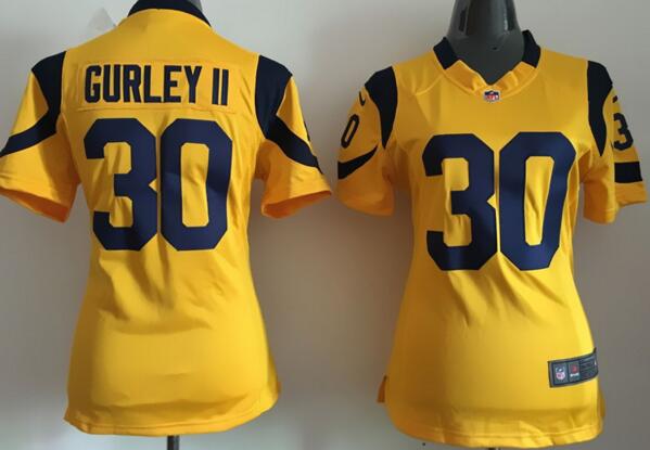 Nike St.Louis Rams 30 Todd Gurley II yellow women nfl Jersey