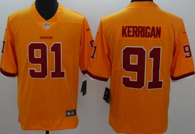 Nike Washington Redskins 91 Kerrigan Gray Men Stitched Gridiron yellow Limited Rush men Jersey