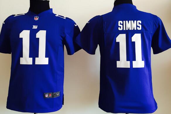 Nike new York Giants 11 Phil Simms kids blue nfl Jersey