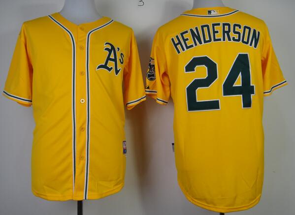 Oakland Athletics 24 Rickey Henderson Yellow men baseball MLB Jerseys