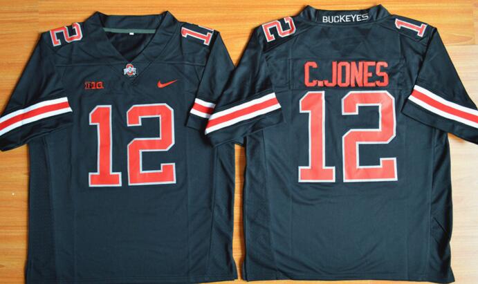 Ohio State Buckeyes 12 Cardale Jones Black red men College ncaa Football Jersey