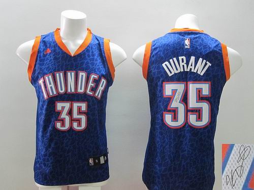 Oklahoma City Thunder 35 Kevin Durant blue Decorative pattern  signature  Adidas men nba basketball jersey