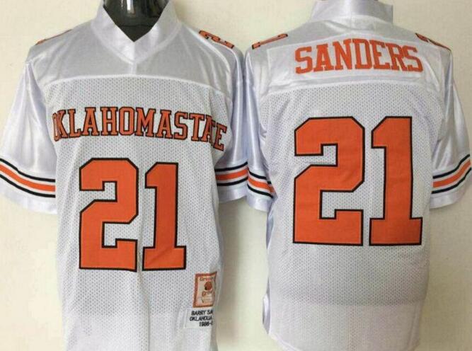 Oklahoma State Cowboys 21 Barry Sanders white men College ncaa Football Jerseys
