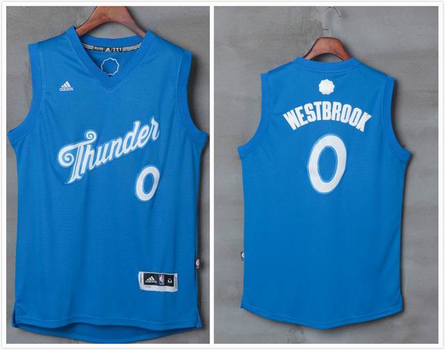 Oklahoma city Thunder 0 Russell Westbrook blue basketball 2017 NBA Christmas Jersey