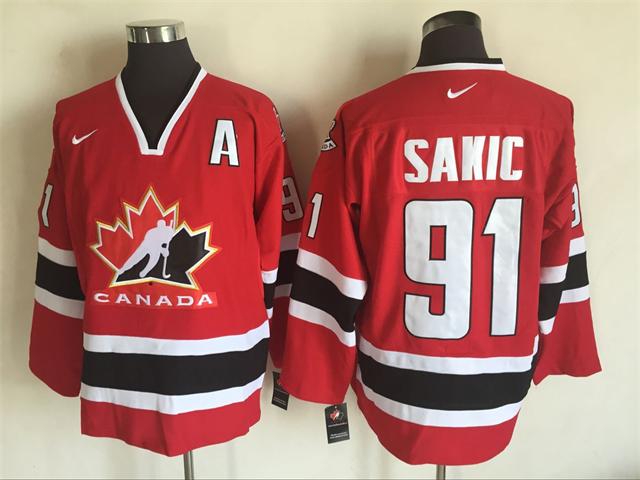 Olympic Version 91 Joe Sakic Red Black  Throwback men nhl hockey jerseys 2002