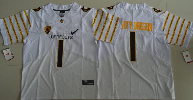 Oregon Ducks 2016 Spring Game Mighty Oregon 1 Weebfoot 100th Rose Bowl Game Elite white Jersey - Navy