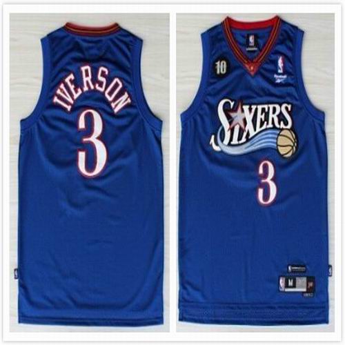 Philadelphia 76ers 3 Allen Iverson blue  10th patch Adidas men nba basketball jerseys