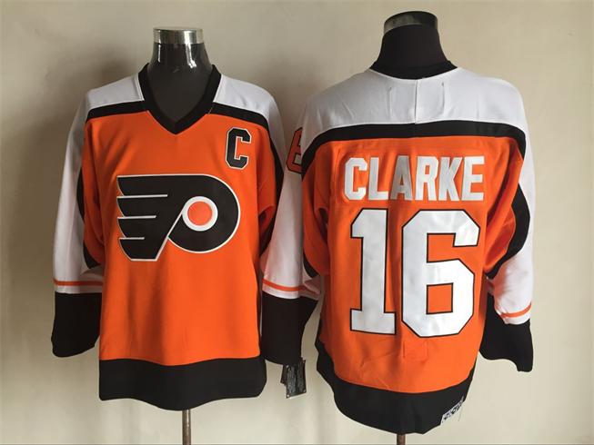 Philadelphia Flyers 16 Bobby Clarke orange white throwback  men nhl ice hockey  jerseys