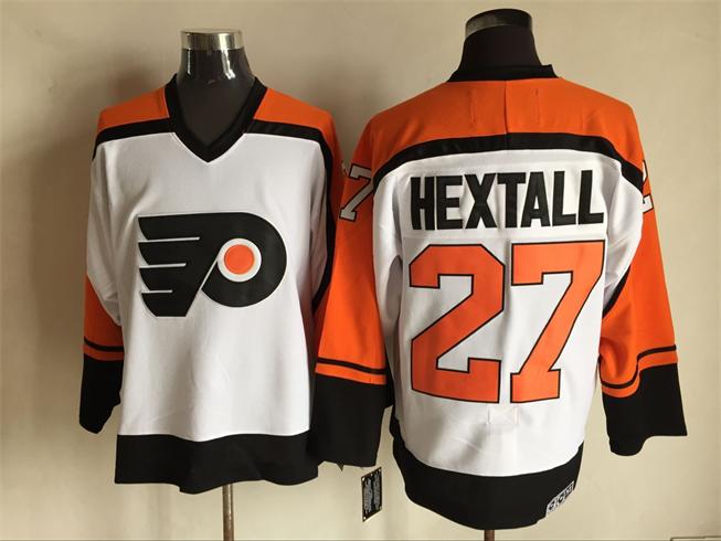Philadelphia Flyers 27 Ron Hextall White orange throwback men nhl ice hockey  jerseys