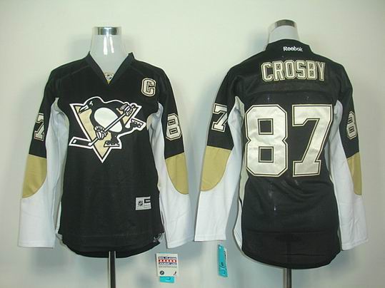 Pittsburgh Penguins #87 Sidney Crosby Black NHL Women Jerseys C Patch