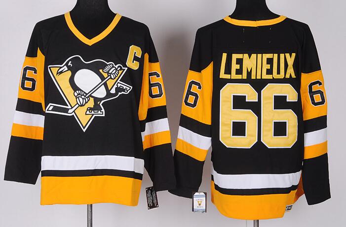 Pittsburgh Penguins 66 M.Lemieux Black men nhl ice hockey  jerseys