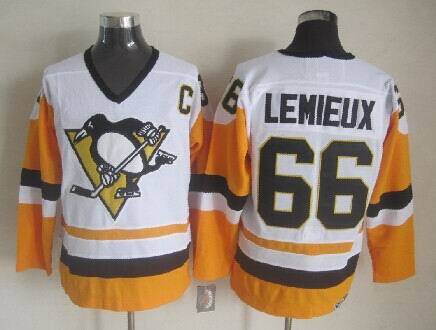Pittsburgh Penguins 66 M.Lemieux White Throwback nhl Jersey C patch