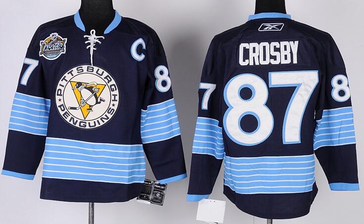 Pittsburgh Penguins 87 Sidney Crosby blue men nhl ice hockey  jerseys