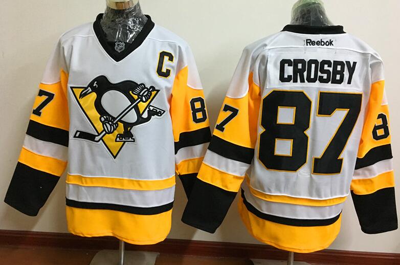 Pittsburgh Penguins 87 Sidney Crosby throwback White yellow men nhl ice hockey  jerseys 2016
