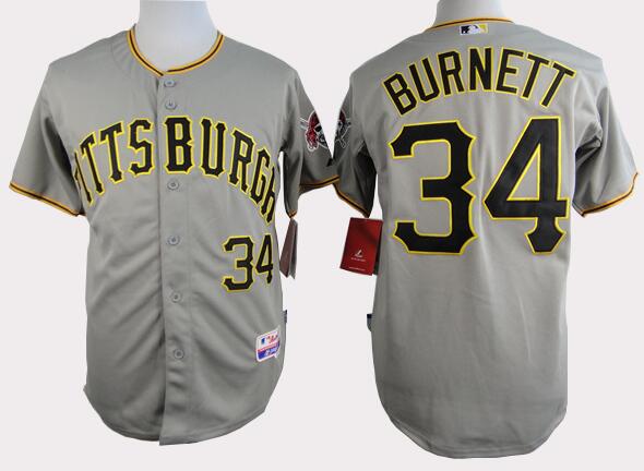 Pittsburgh Pirates 34 A. J. Burnett gray mlb baseball Jerseys